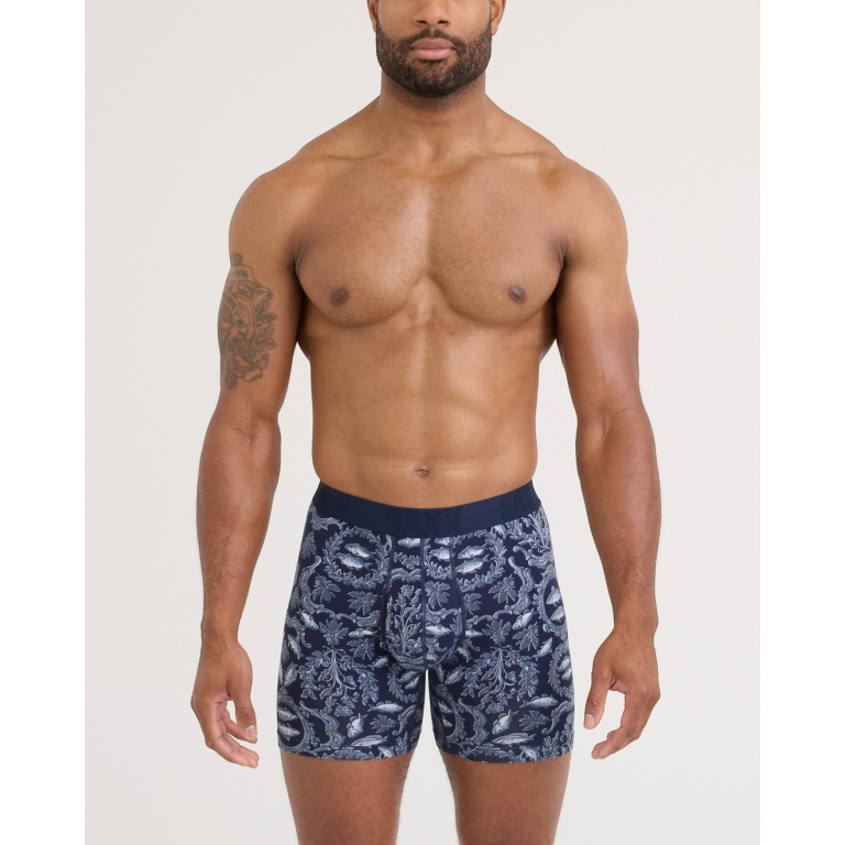 SAXX Boxershorts Droptemp Cooling Cotton Boxer Brief Fly Grafik blau Herren - 1 Stück